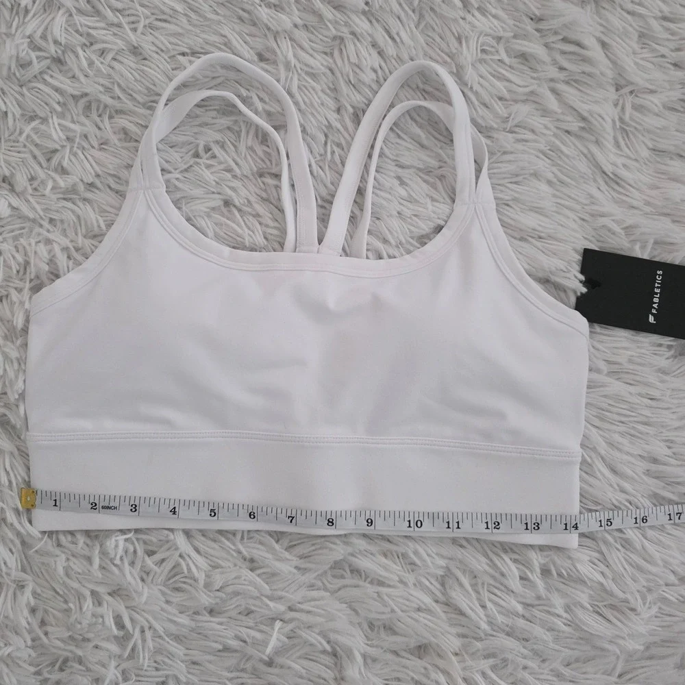 Fabletics White Multi-Strap Racerback Sports Bra‎ Small Medium Impact NWT